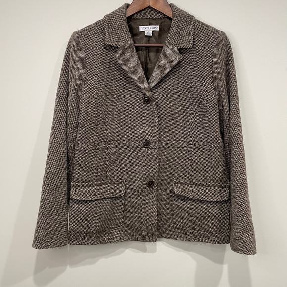 Pendleton Women’s Virgin 100% Wool Collar Brown Tweed Blazer Vintage Size 12 - Picture 1 of 8